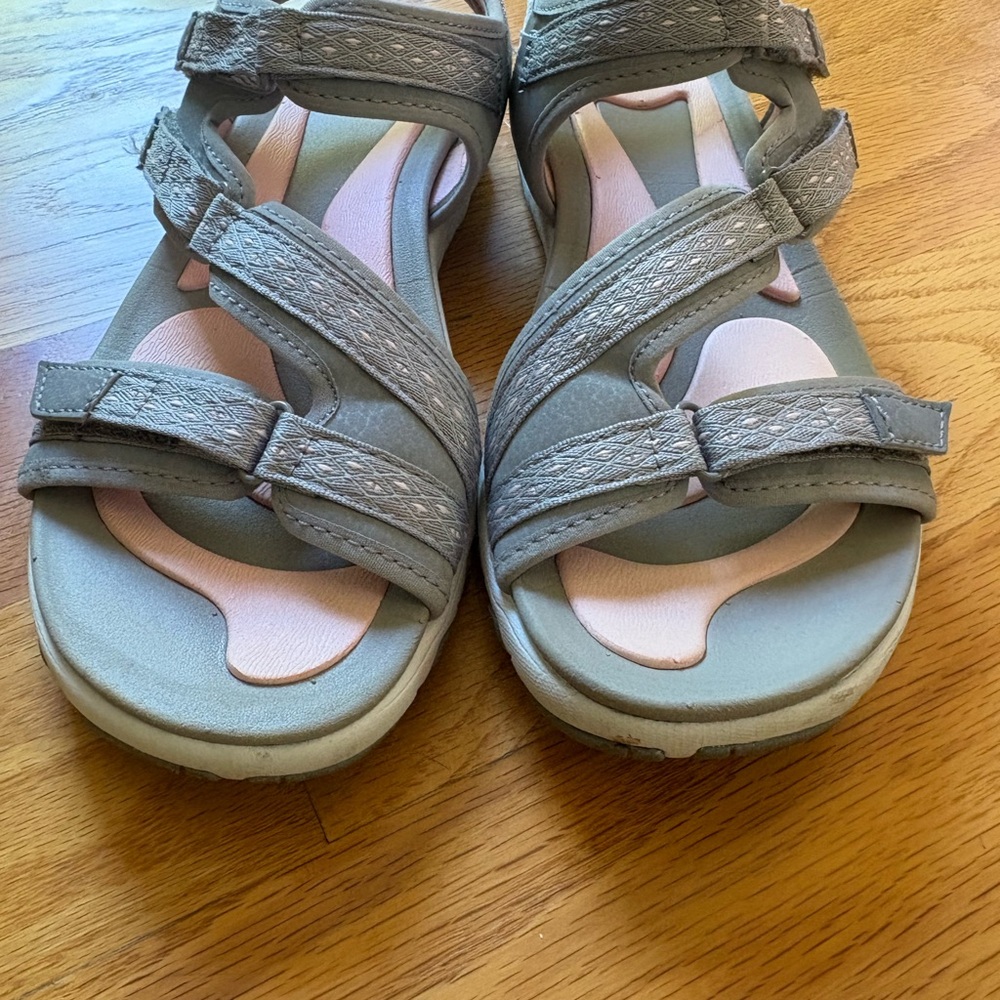 Ryka Gray and Pink Velcro Strap Comfort Sandals - Picture 2 of 6